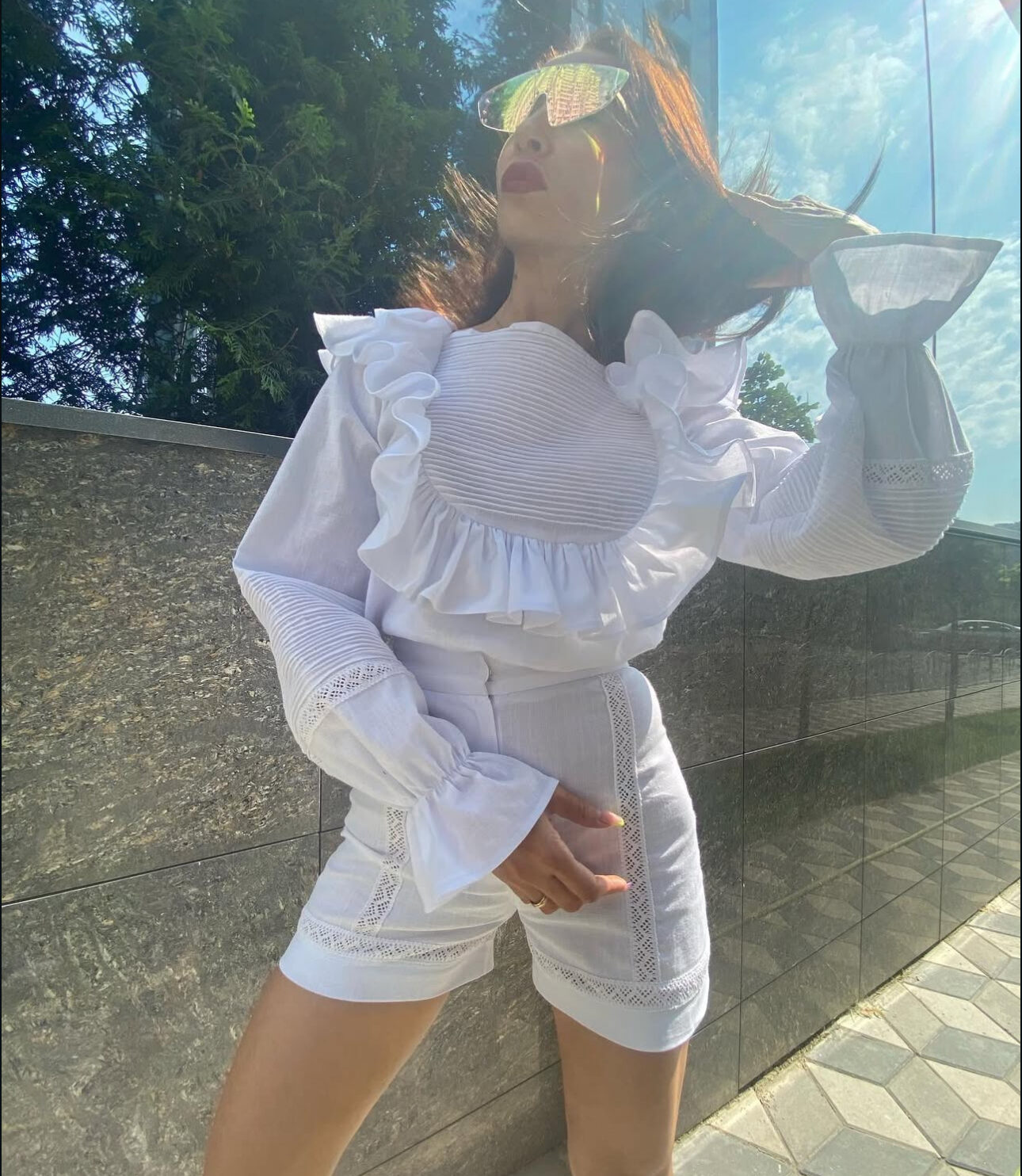 white bespoke blouse made by k&k couture