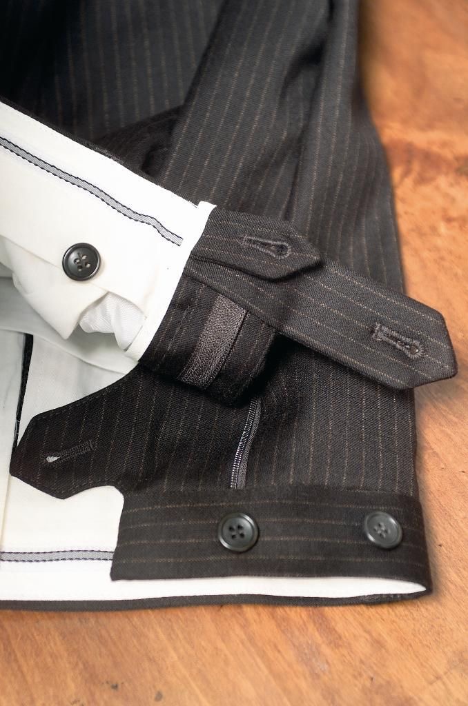 bespoke tailored men's trousers, classic style, black with a stripes