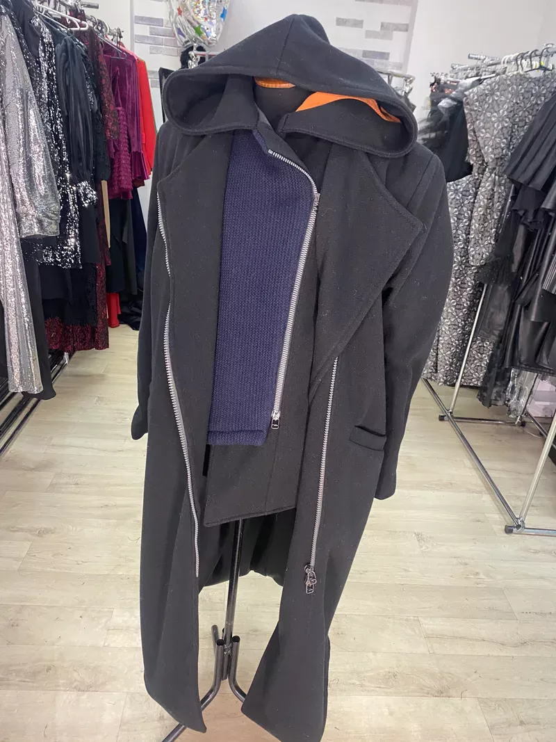 bespoke coat with an attached hood made by K&K Couture