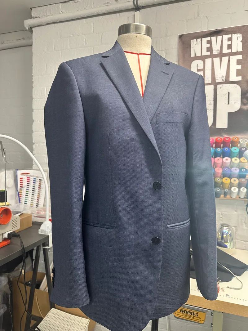 bespoke navy blue suit jacket made by K&K Couture